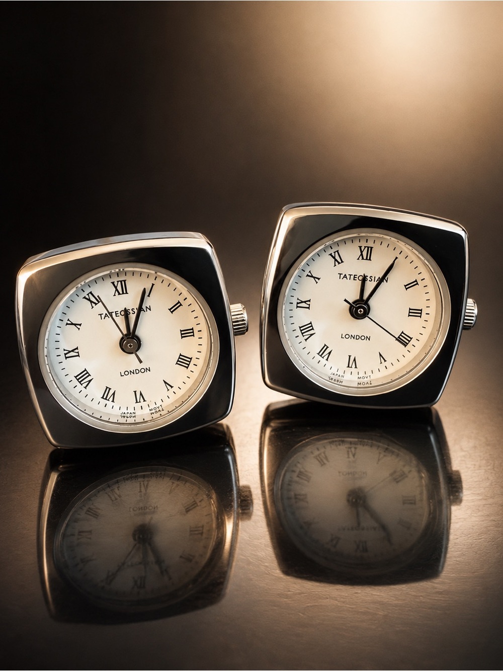 Tateossian Silver and White Cuff Link Clock Pair